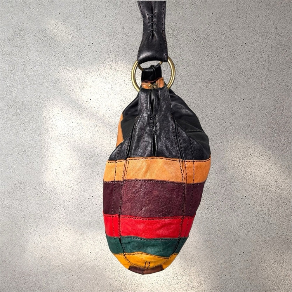 Vtg Y2K LUCKY BRAND Ugly Betty Colorful Leather Patchwork Hobo Shoulder Bag - Picture 2 of 7